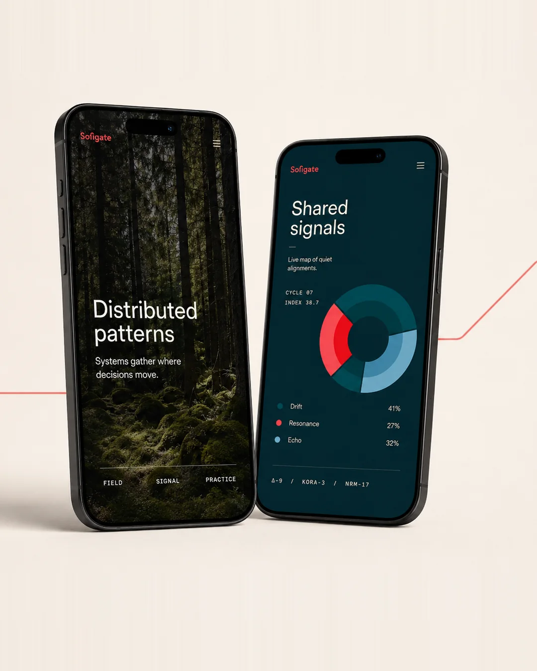 Sofigate product interface shown on two handsets